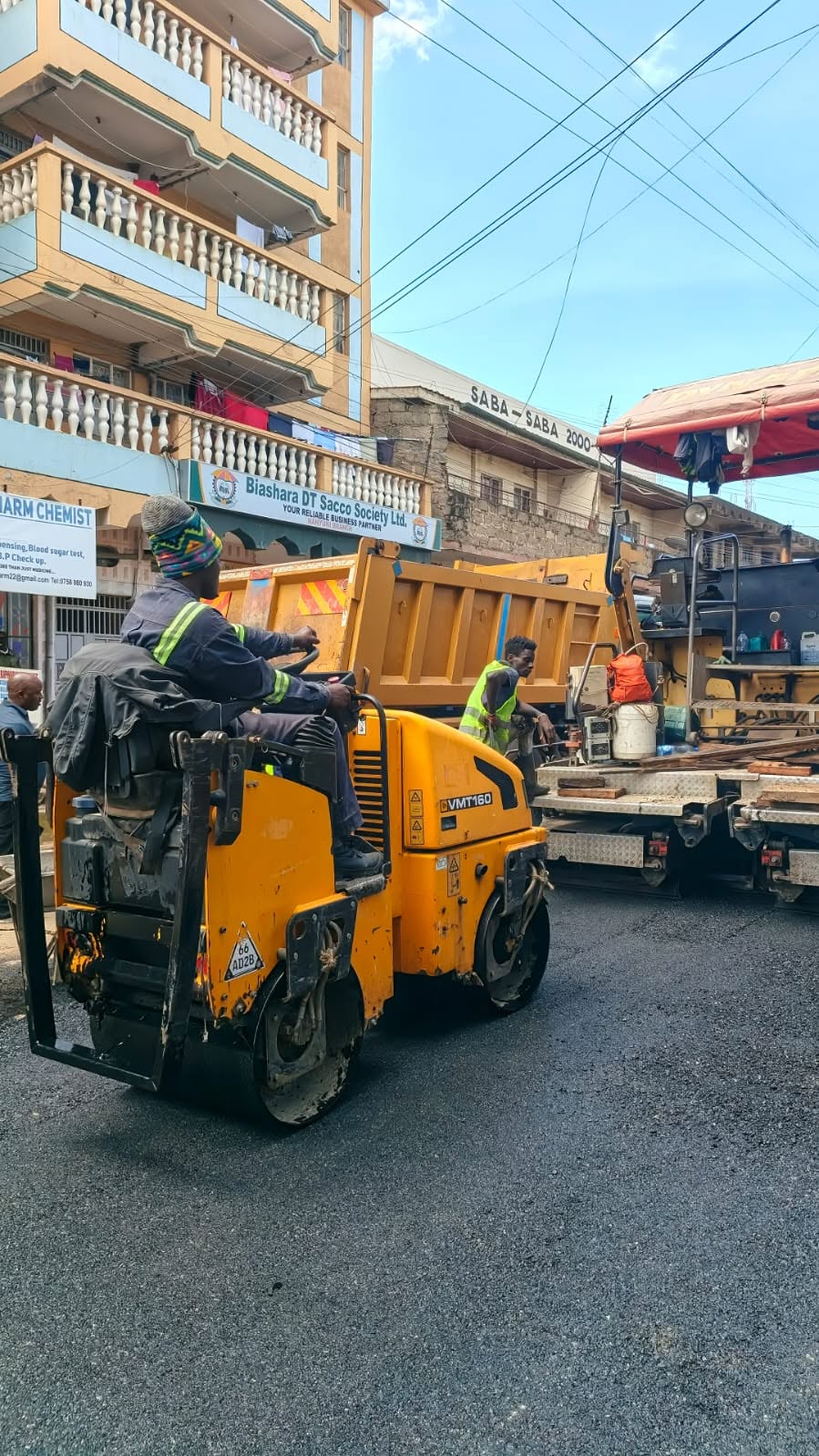 Road construction equipment on a Kenyan project site