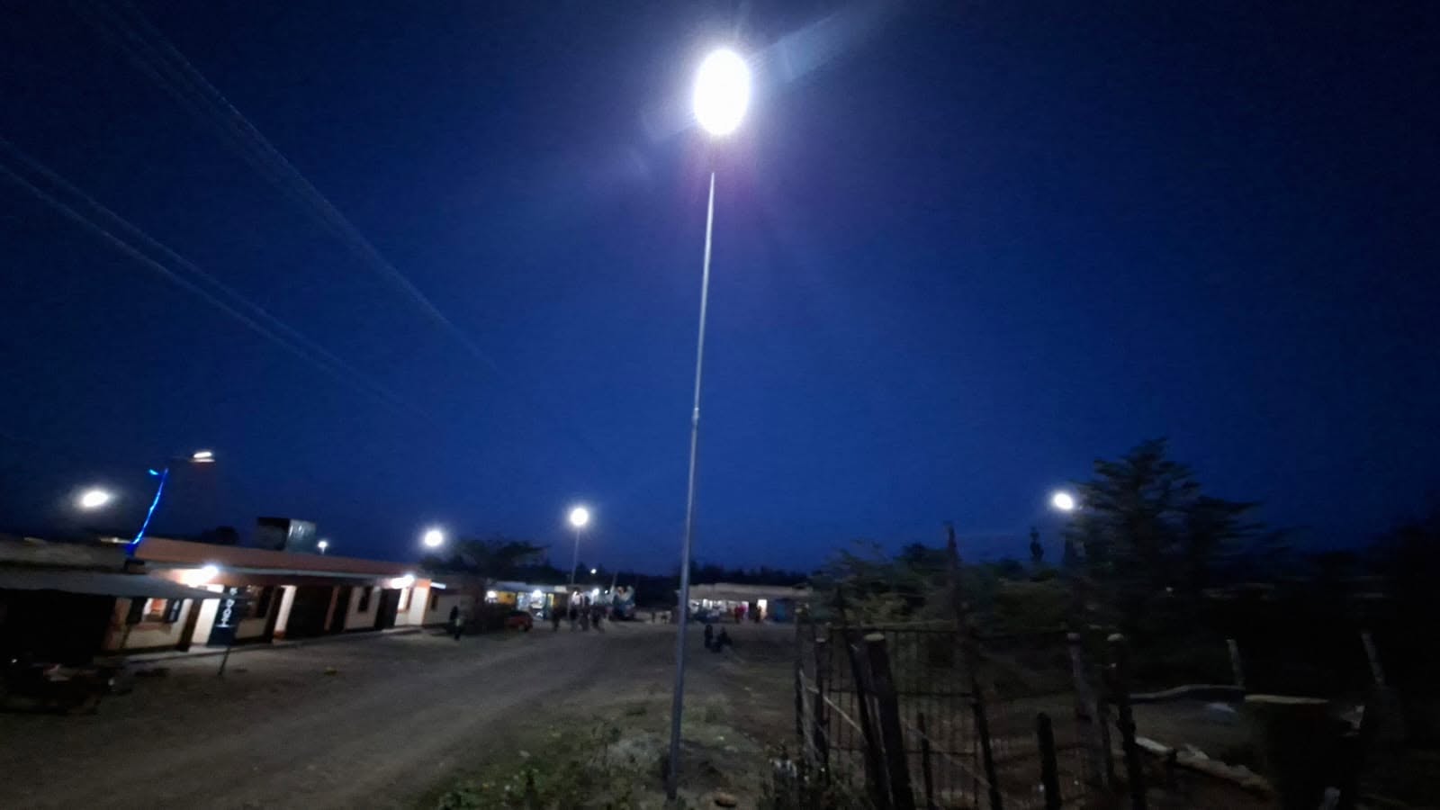 Completed solar street lighting at night